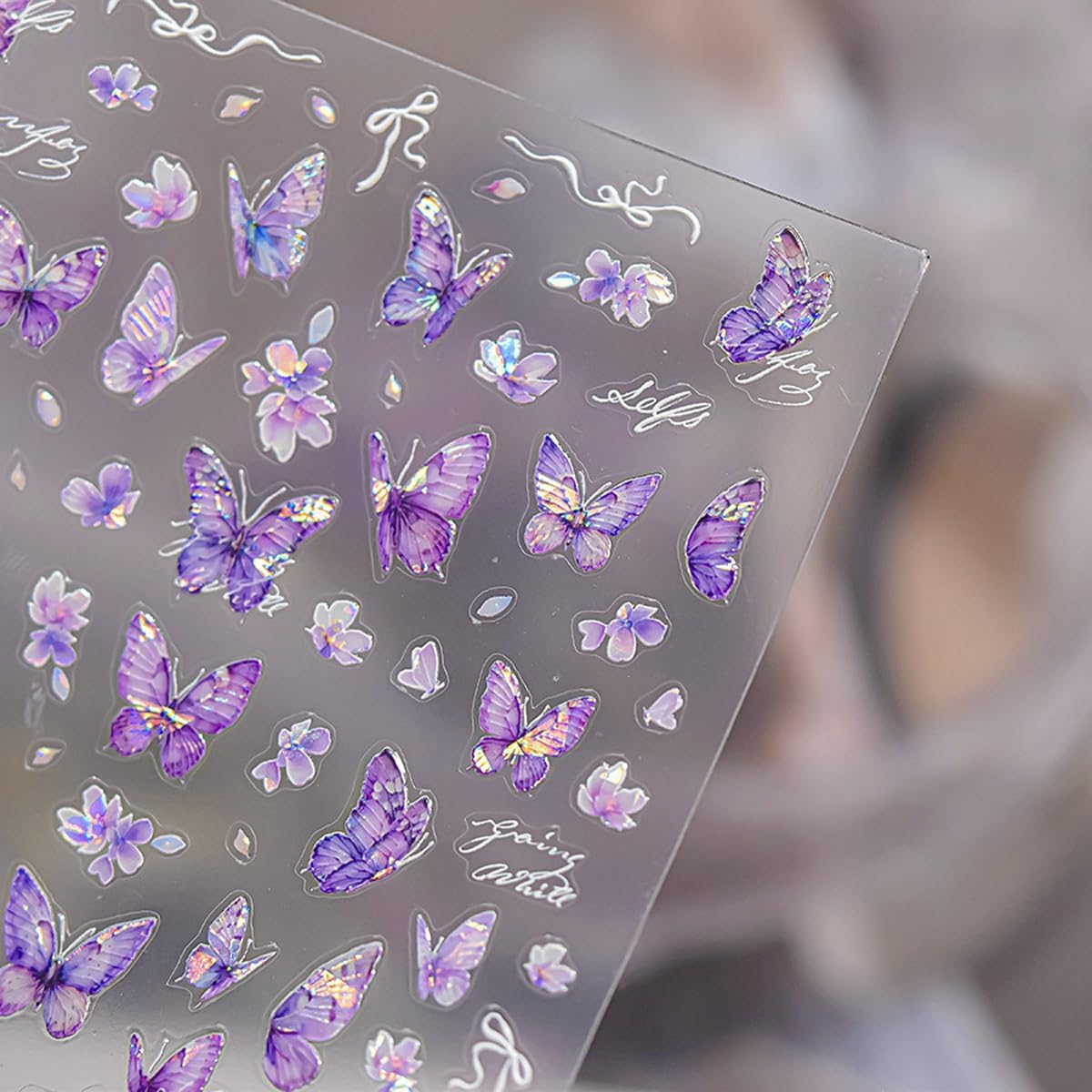 Purple Butterfly Nail Stickers Butterfly Nail Art Stickers Holographic Nail Decals Cute Stickers for Nails Designs Self Adhesive Nail Art Supplies & Decorations for Women Girls 1 Sheet