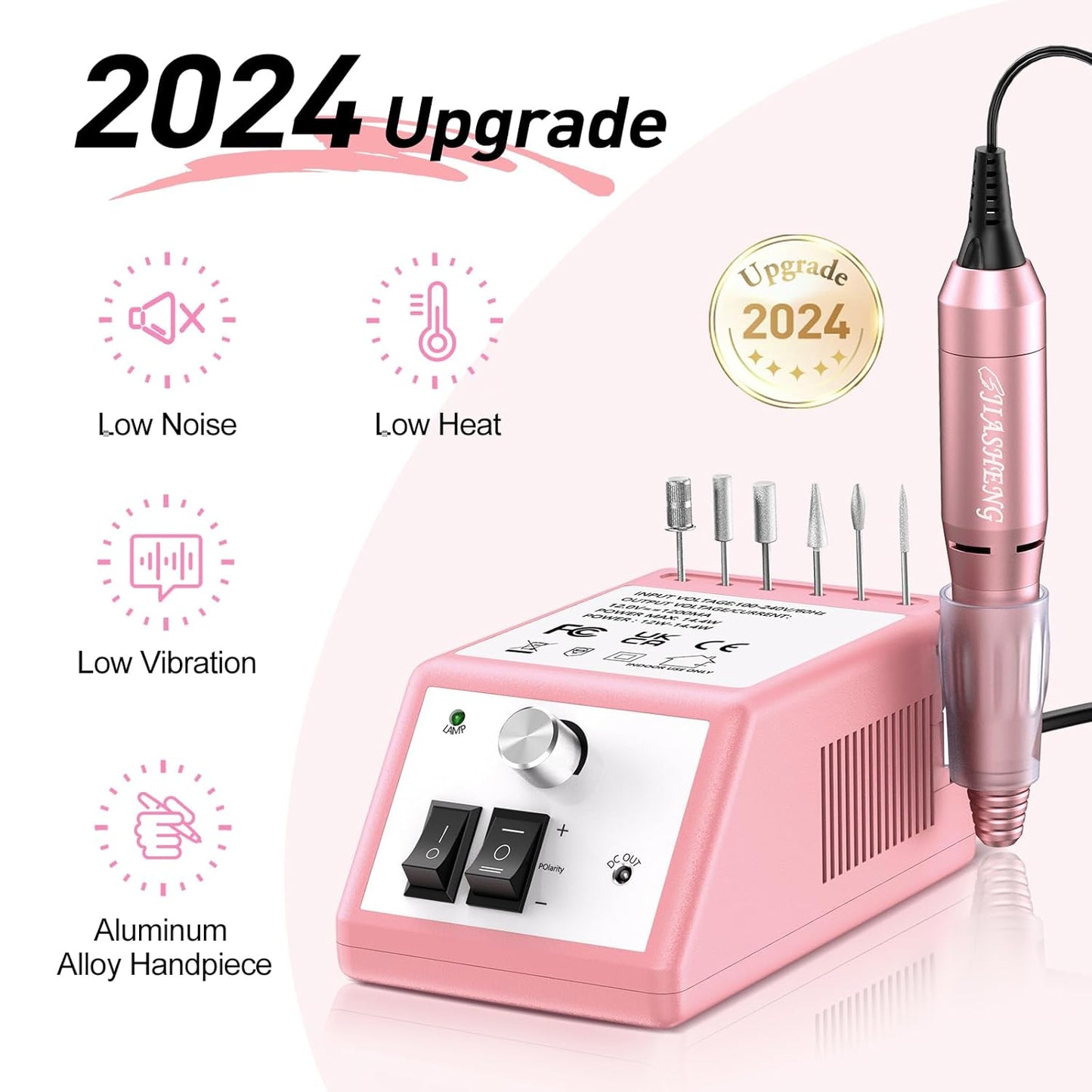 JIASHENG Nail Drill, 20000rpm Professional Electric Nail Drill Machine, Electric Nail File Drills for Acrylic Nails Gel Nails Manicure Pedicure Tools for Salon Use, Pale Pink