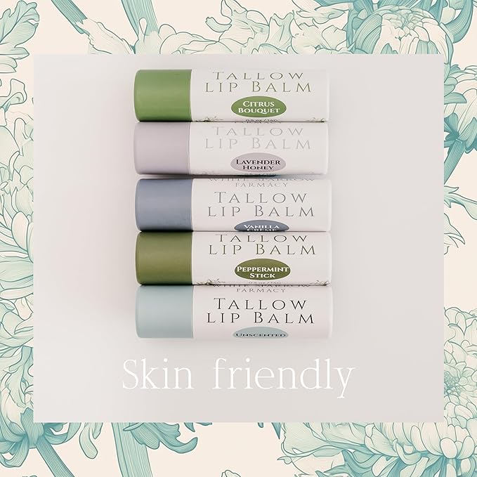 Organic Tallow Lip Balm (Unscented) from Grass Fed Cows. Super hydrating with Tallow, Olive Oil, Honey, and Beeswax. Sustainable Cardboard Tubes & Hand Filled. Jumbo Size 0.5 oz.