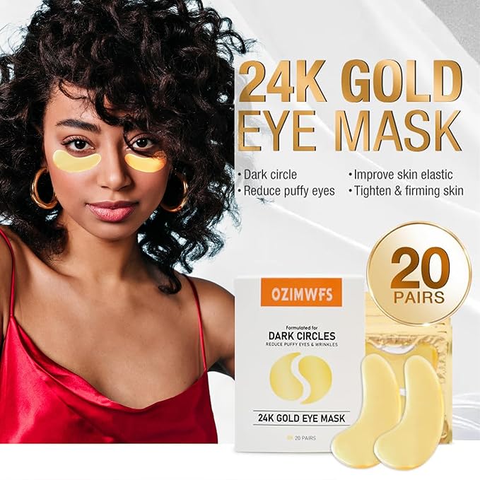 Organic 24K Gold Eye Mask with Collagen. Treatments reduce Puffy Eyes and Dark Circles Reduce Wrinkles and Fine lines