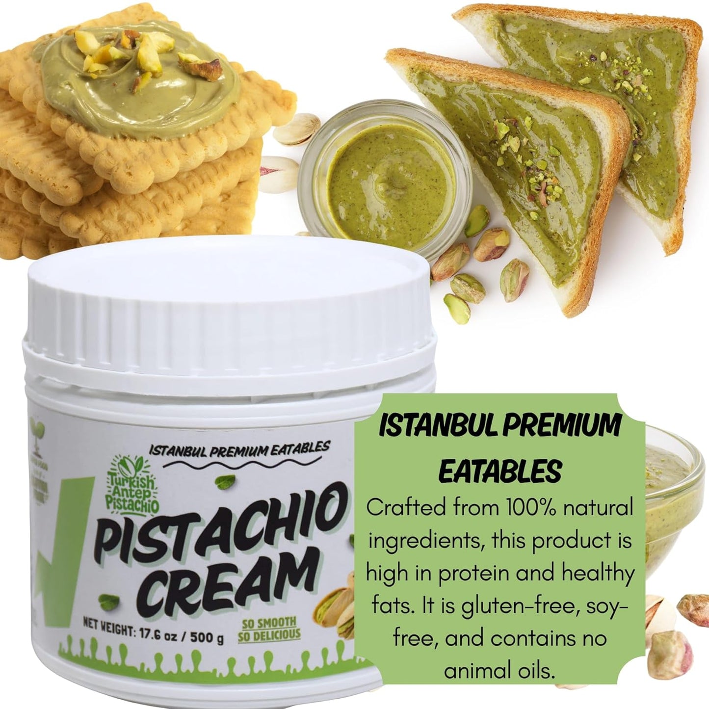 Istanbul Premium Pistachio Cream, Pistachios for Dubai Chocolate Bar, Cream for Dessert, Kataifi & Knafeh, Crema de Pistacho, Non-GMO,1.1 LB (500gr)