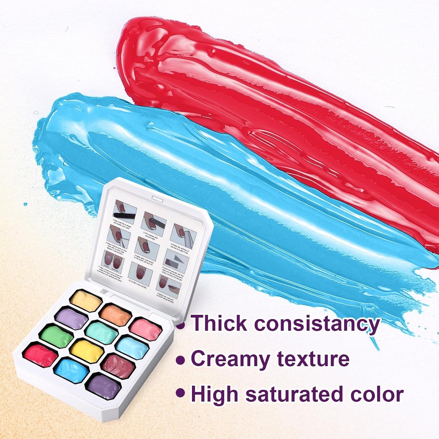 Gradient Painting Gel, 12 Bright Colors Ombre Gel Nail Polish for Pigment Pat Aura Nails, French Manicure DIY Nail Art Long-lasting No-wipe Cream Color Palette Lullaby Set