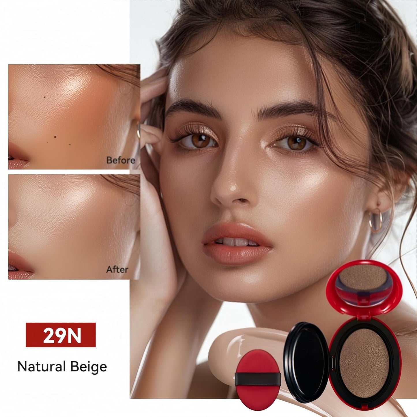 MAEPEOR Cushion Foundation 9 Colors Full Coverage Weightless Satin Glow Foundation Hydrating Long-Lasting Cushion BB Cream (Color 06)