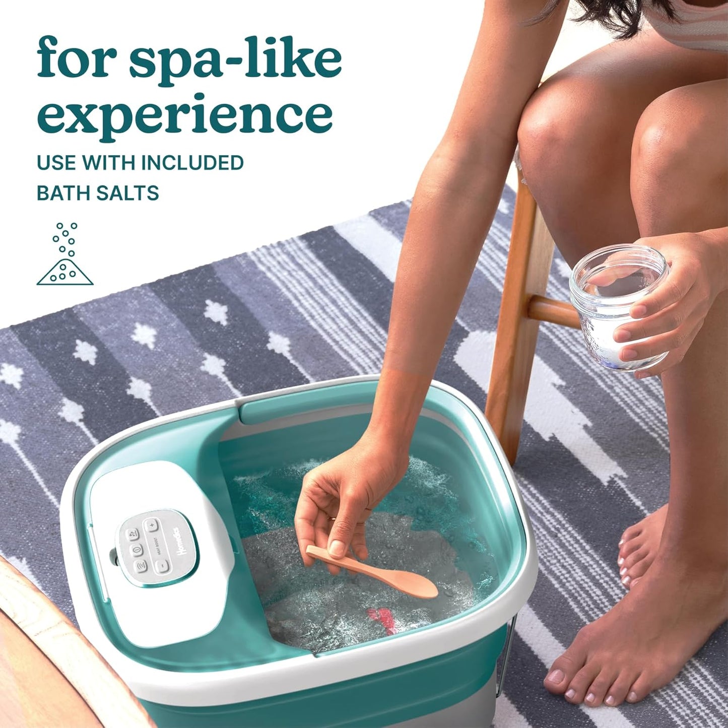 Homedics Smart Space Deluxe Footbath with Heat Boost, Patented Collapsible Design, Invigorating Bubble + Vibration Massage, 3 Pedicure Attachments, Safety-Lock System, Includes Bath Salts