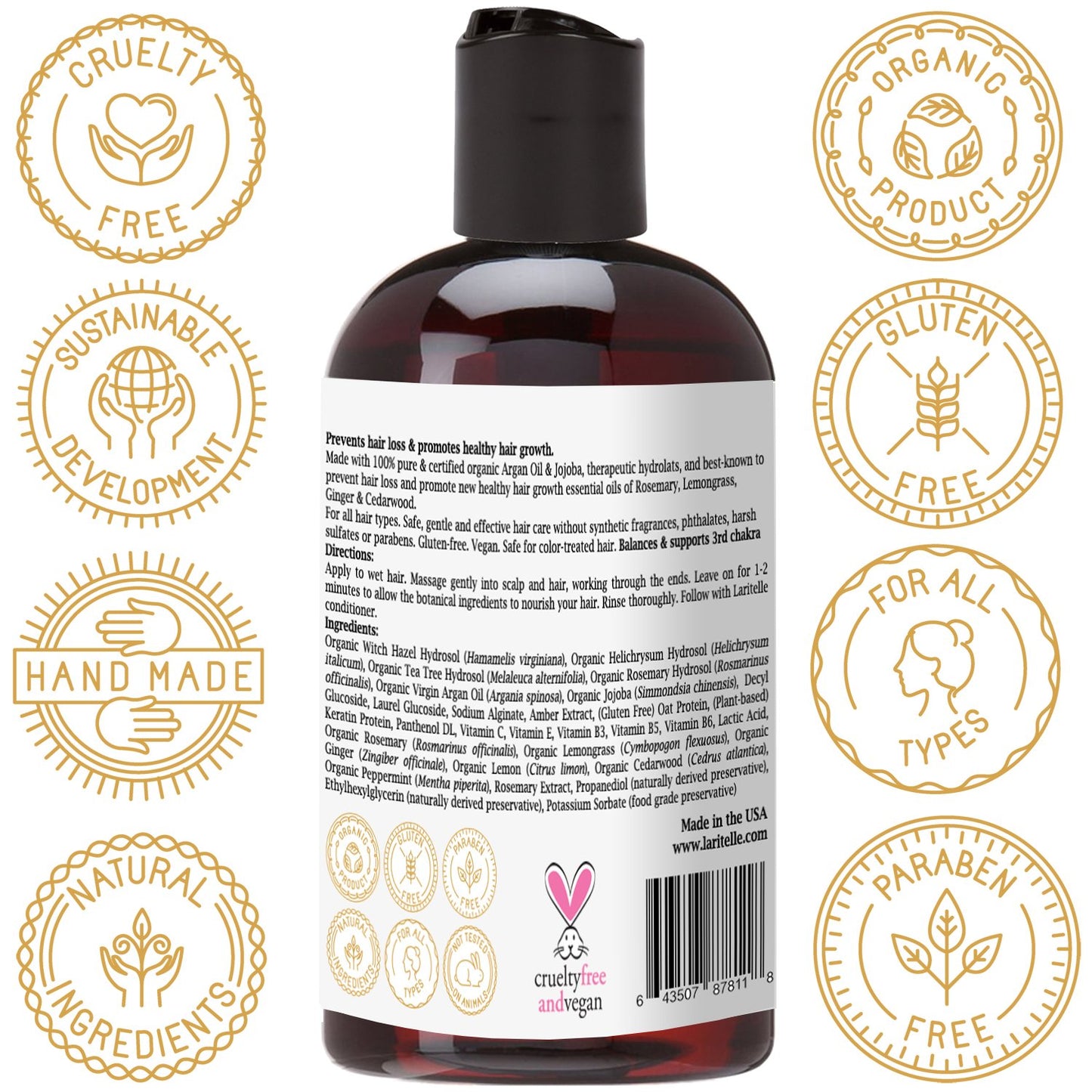 Organic Travel Size Shampoo 2 oz | Hair Loss Prevention, Strengthening, Follicle Stimulating | Argan, Rosemary, Lemongrass, Ginger & Cedarwood | NO GMO, Sulfate, Alcohol, Paraben, Phthalate