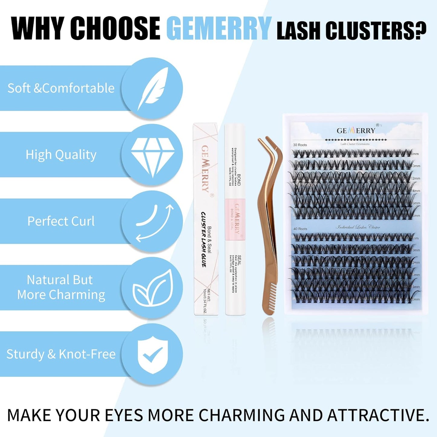 GEMERRY Individual Lashes 240pcs Large Tray 0.07mm 30P/40P C Curl Mix 8-16mm Lash Clusters Soft&Fluffy Cluster Lashes Mink Lash Extension Clusters Mixed Tray False lashes(30P/40P-C, 8-16 Mix)