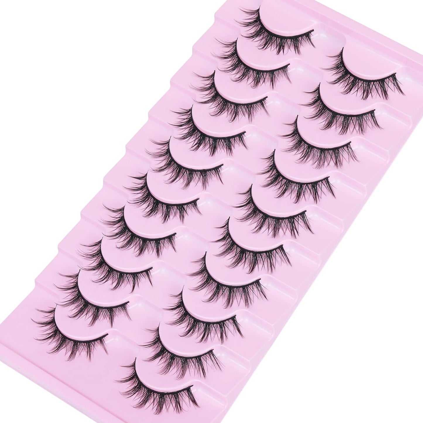 FANXITON Manga Lashes Wispy Natural Look Faux Eyelashes 10 Pairs Asian 3D False Eyelashes 14 mm Cat Eye Lashes Pack