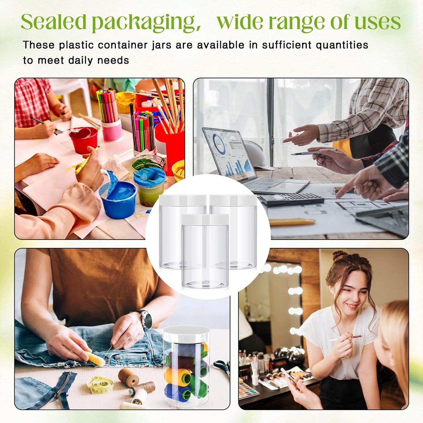 Patelai 4 Pieces Round Wide-mouth Leak Proof Plastic Container Jars with Lids for Travel Storage Makeup Beauty Products Face Creams Oils Salves Ointments DIY Making(27 Ounce,Clear)