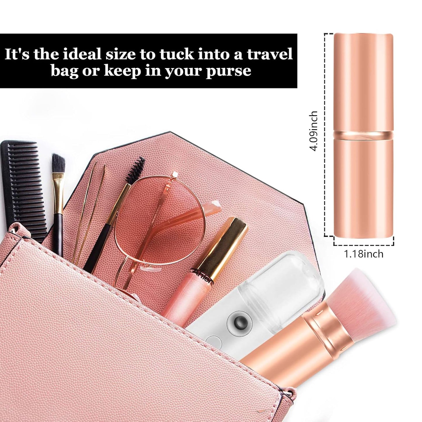 Falliny Retractable Makeup Brushes, Travel Kabuki Powder Foundation Brush, Portable Face Liquid Foundation Sunscreen Brush with Cover for Blending Liquid, Bronzer,Cream or Flawless Powder Cosmetics