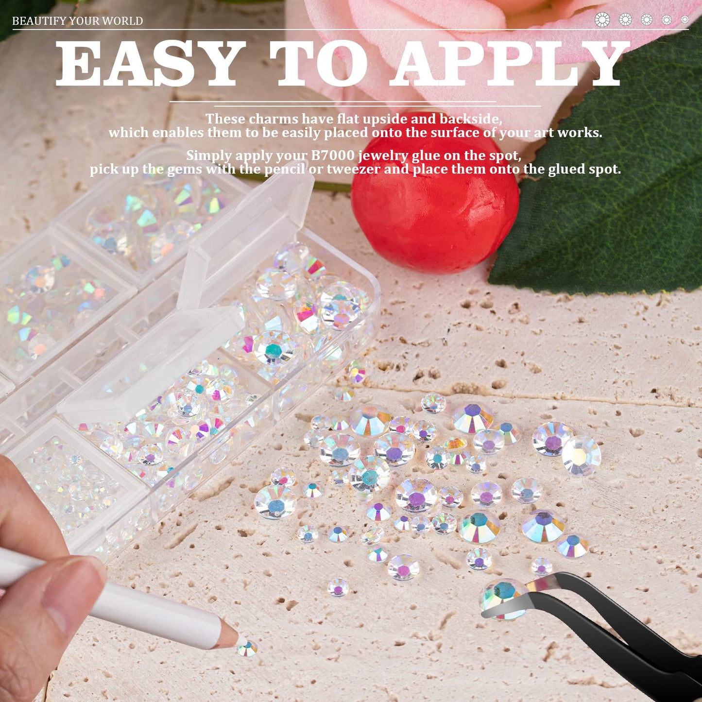 Resin Rhinestones Crafting, 2/3/4/5/6mm Flatback Jelly Rhinestones, 3 Box Transparent AB Non Hotfix Crystal Gems for Bedazzling Crafts Mugs Tumblers Clothes Makeup Nail