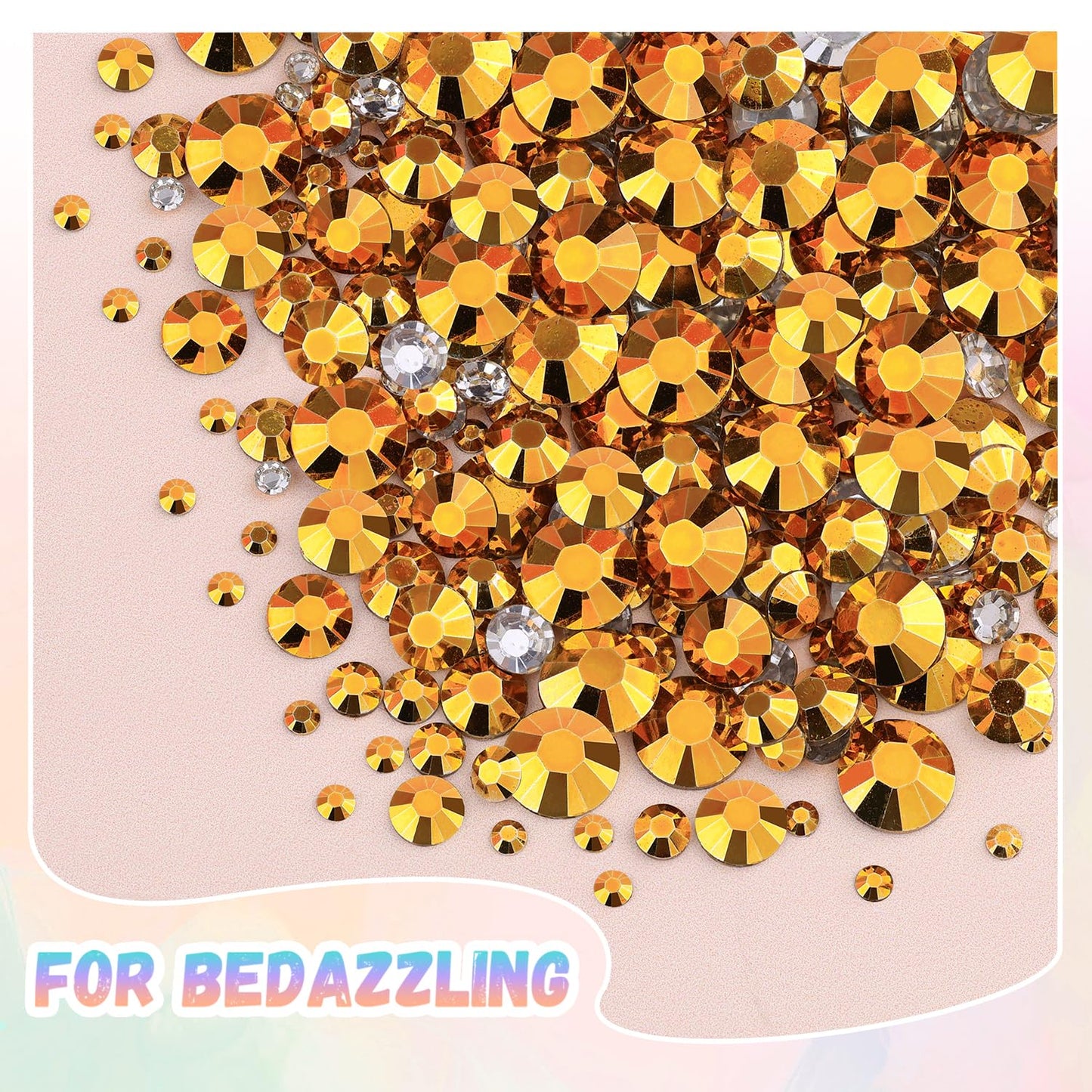 25000Pcs Resin Jelly Rhinestones with Tweezers for Crafting, 2-6mm Mixed Sizes (Copper Gold) Non Hotfix Flatback Gems, Bedazzling Crystal for DIY Crafts Clothing Tumblers Mugs Shoes Nail Art
