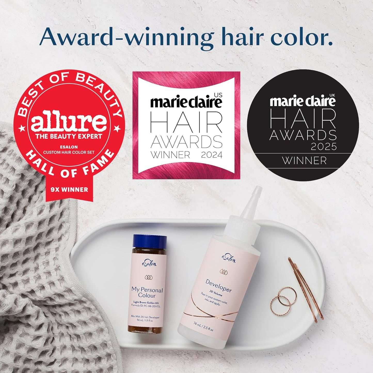 eSalon Permanent Hair Color Kit - Medium Brown Ash - Professional-Grade Ammonia-Free Dye for Up To 100% Gray Coverage on All Hair Types