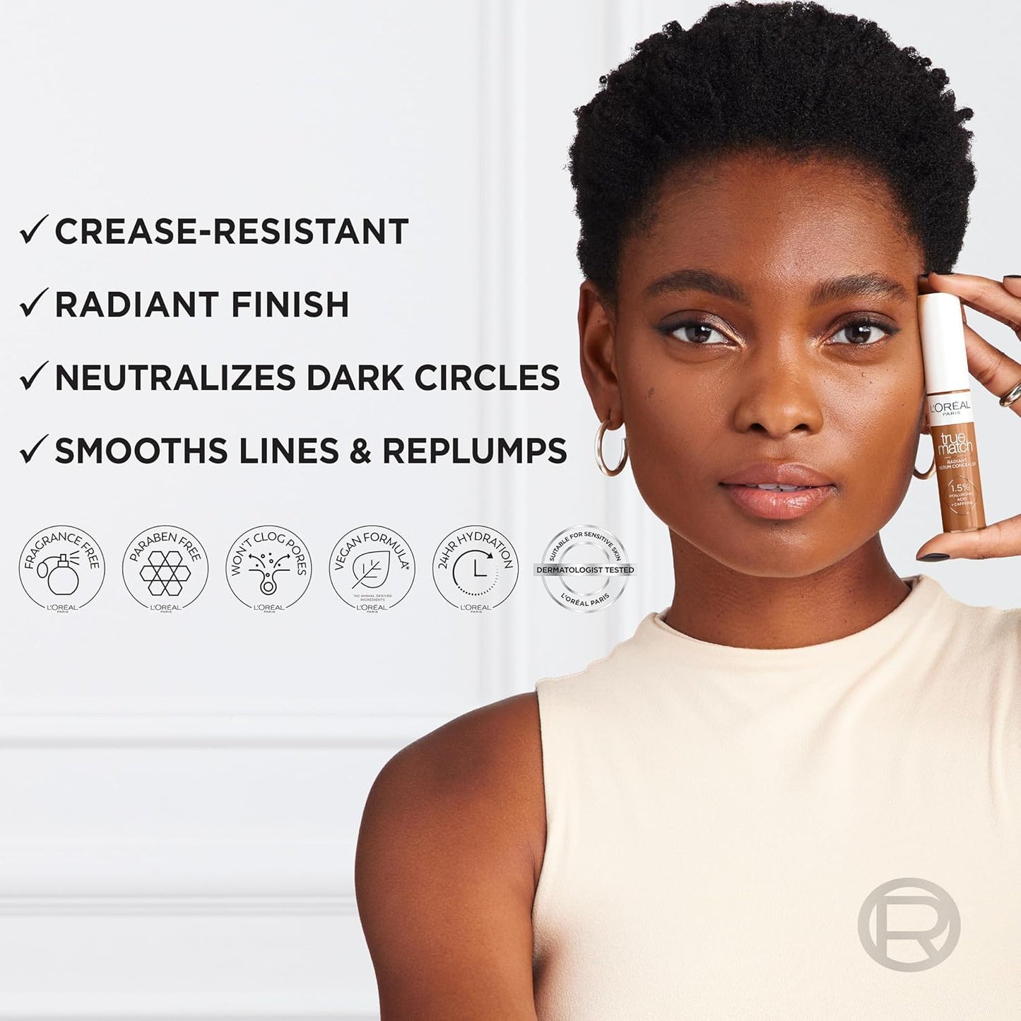 L’Oréal Paris True Match Radiant Serum Concealer, Brightening Under Eye Concealer Make Up with 1.5% Hyaluronic Acid and Caffeine, W10.5, 0.33 Oz