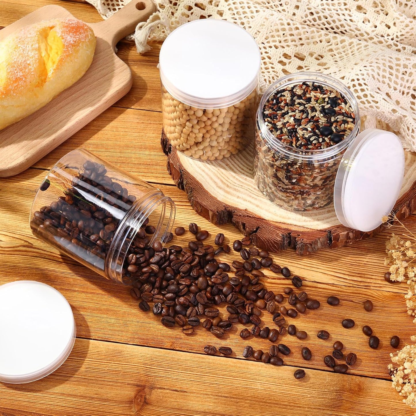 Patelai 4 Pieces Round Wide-mouth Leak Proof Plastic Container Jars with Lids for Travel Storage Makeup Beauty Products Face Creams Oils Salves Ointments DIY Making(16 Ounce,Clear)