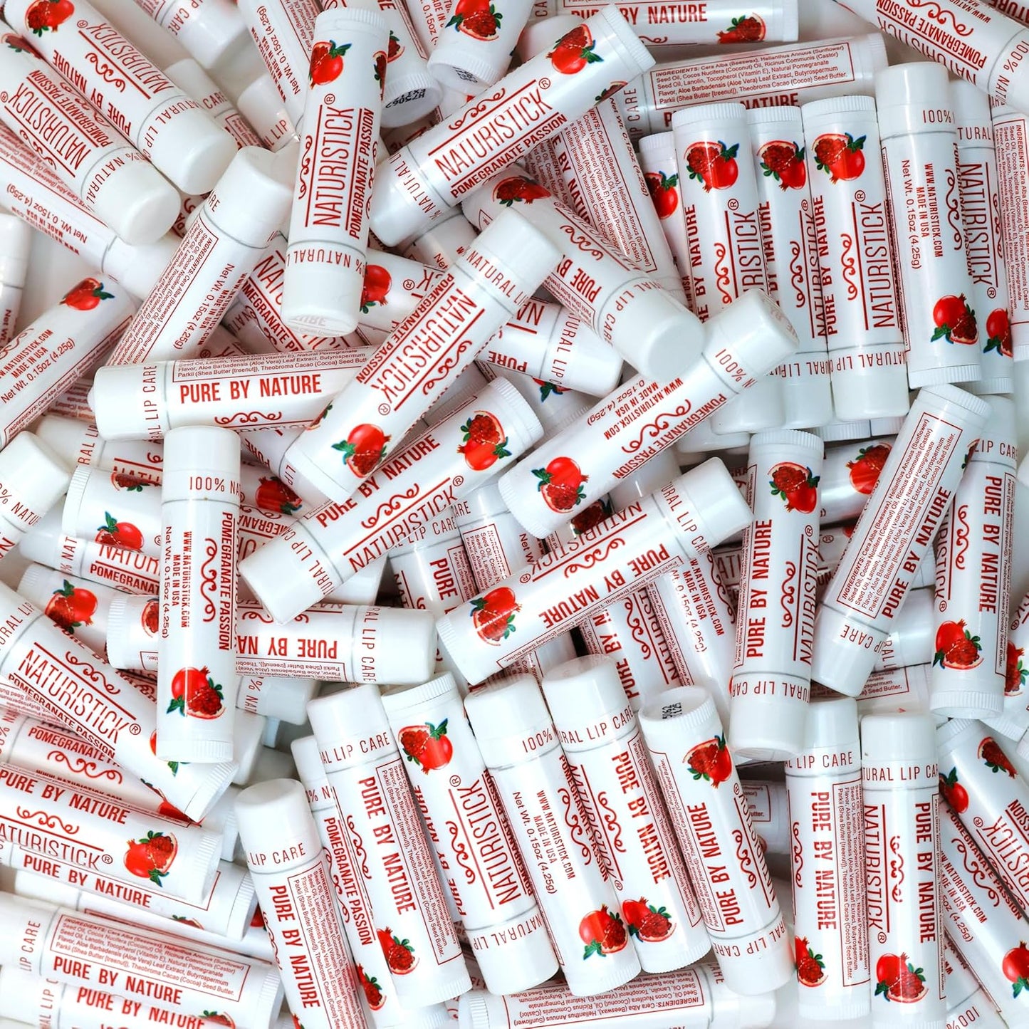 150-Pack Lip Balm in Bulk by Naturistick. Pomegranate Scent. 100% Natural Ingredients. Best Beeswax Chapstick for Dry, Chapped Lips. Made in USA