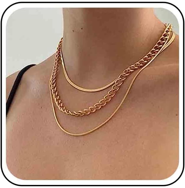 Vintage Layered Snake Chain Necklace Chunky Cuban Chain Necklace Gold Thick Chain Necklace Punk Curb Chain Necklace Jewelry for Women