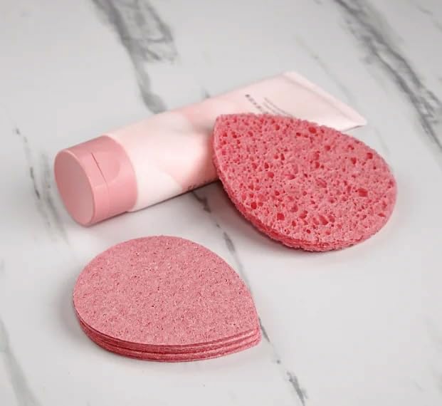 60-Count Compressed Facial Sponges | Makeup Remover Sponge | 100% Natural Cosmetic Spa Sponges for Facial Cleansing | Exfoliating Mask | Face Scrubber (Drop)