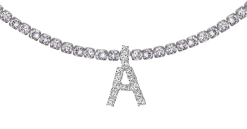 Silver Choker Necklace Rhinestones Shinning Letter M Fashion Letter A Sparkly Letter S Jewelry for Women Girls
