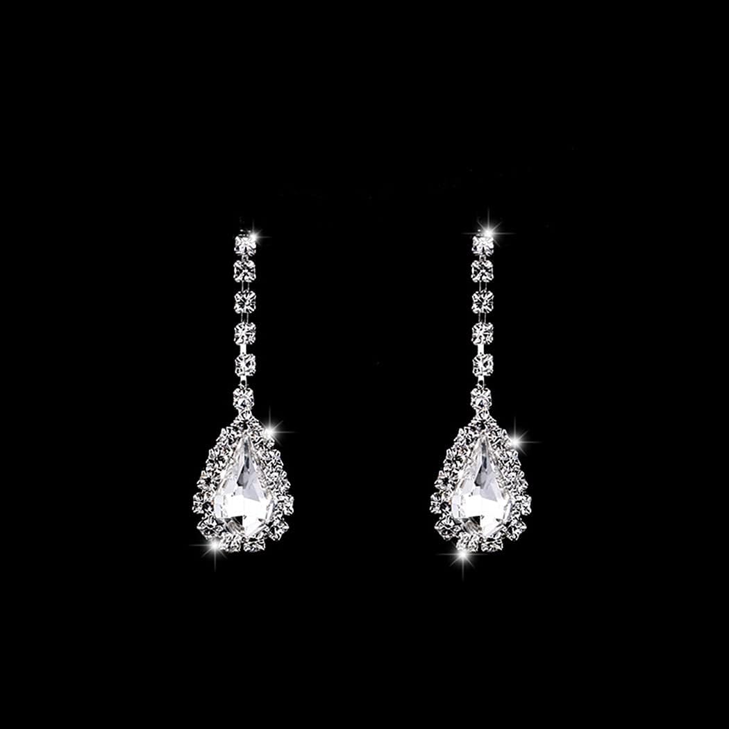 Bride Silver Necklace Earrings Set Rhinestone Wedding Jewelry Set Crystal Choker Necklace for Women