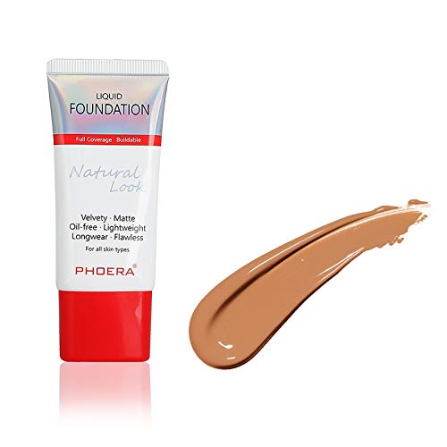 AQUAPURITY PHOERA Full Coverage Foundation New Formula Waterproof Long Lasting Oil Free Velvet Matte Liquid Foundation for Oily Skin Flawless Makeup Base Cream Concealer (108 Tan)