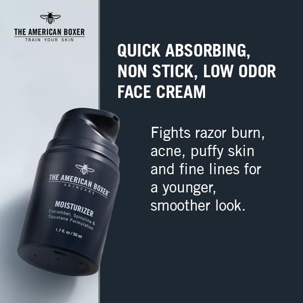 Mens Face Moisturizer, Hydrates Dry Skin, Soothes Irritation, Eliminates Razor Burn & Redness, Daily Use Moisturizing Face Cream, Anti Aging & Anti Wrinkle, Fragrance Free, No Sticking, No Strong Odor