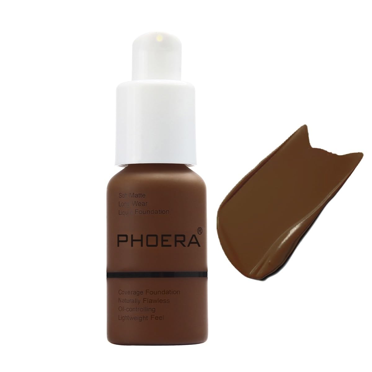 PHOERA Foundation,Flawless Soft Matte Liquid Foundation 24 HR Oil Control Concealer Foundation Makeup.1pcs-114# Ebony