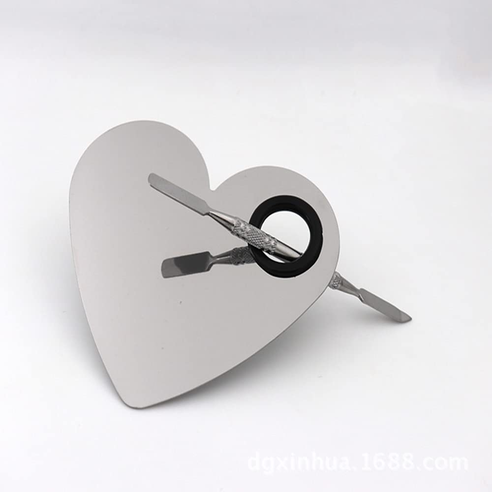 Heart Shaped Makeup Palette Stainless Steel Nail-art Cosmetic Artist Mixing Palette with a Spatula Tool