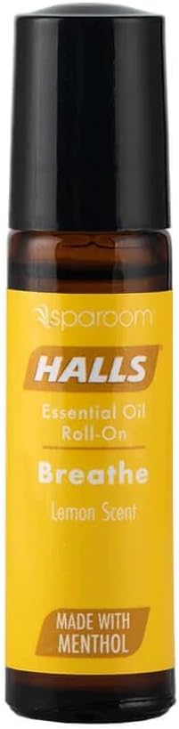 Halls Breathe Essential Oil Roll On Lemon – Uplifting Citrus Blend with Menthol for Stress and Craving Relief, Clean Botanical Aromatherapy for Travel or Home Use, 10mL Pocket-Sized Format