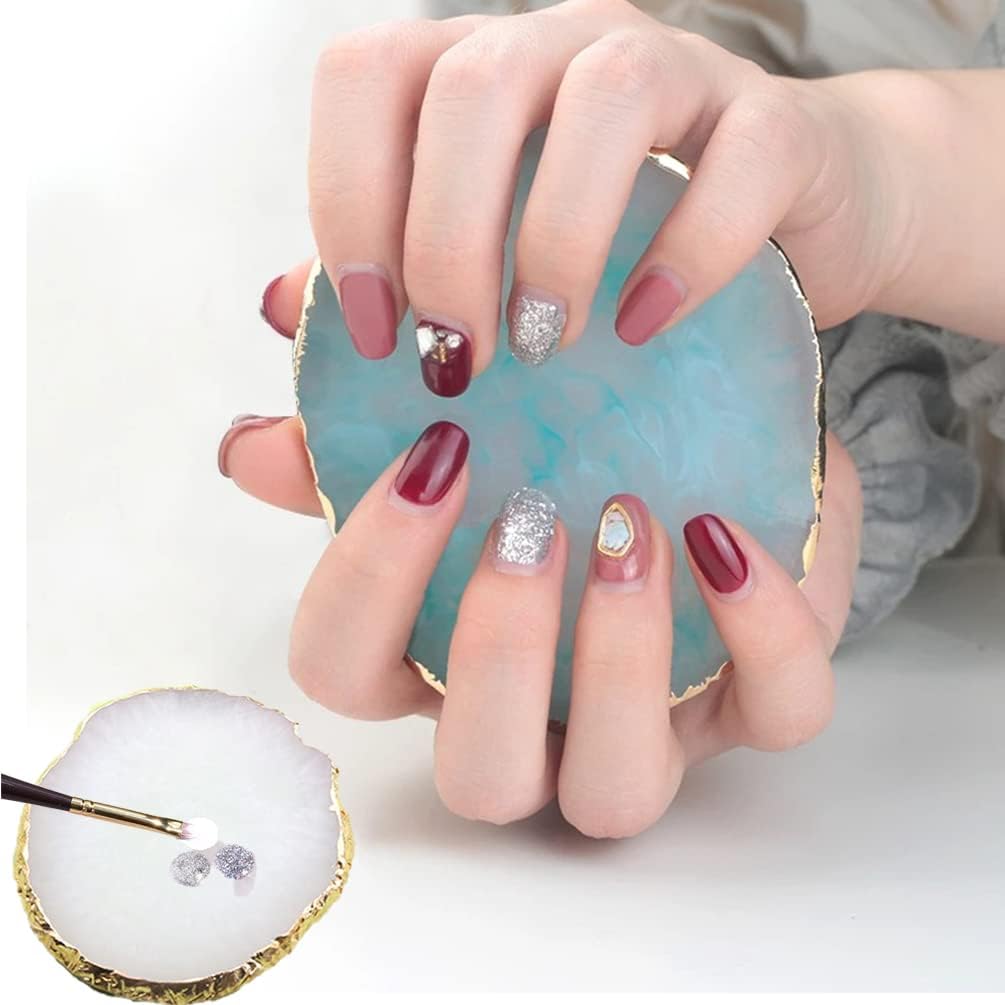 Resin Nail Art Palette, Nail Art Painting Mixed Color Palette Gold Edge Nail Gel Color Makeup Display Board (2#Pink)