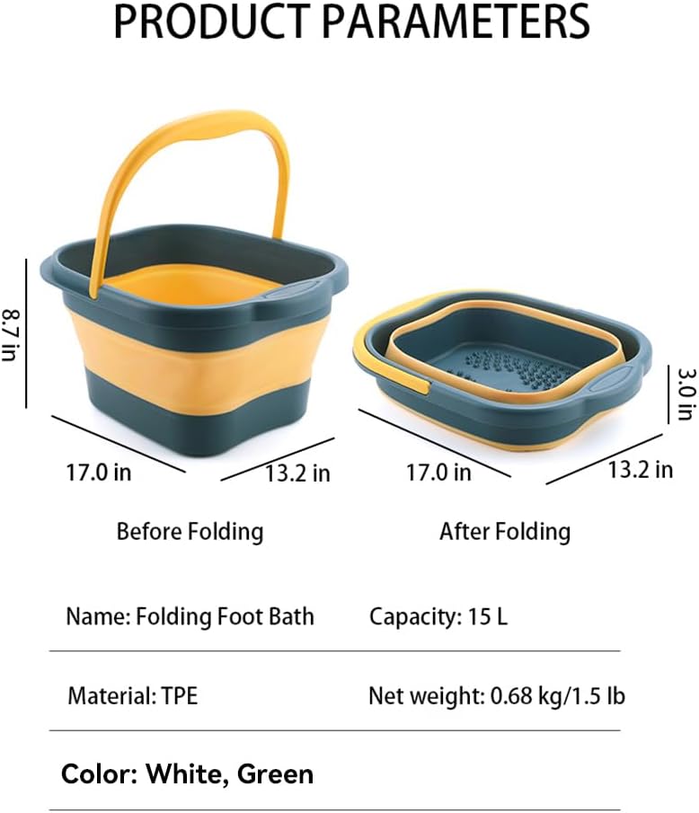 Collapsible Foot Spa Bath Massager for Dry Cracked Feet, Feet Soaking Tub with Massage Acupoint, Pedicure Foot Soak Basin Plastic Bucket with Handle(Green)
