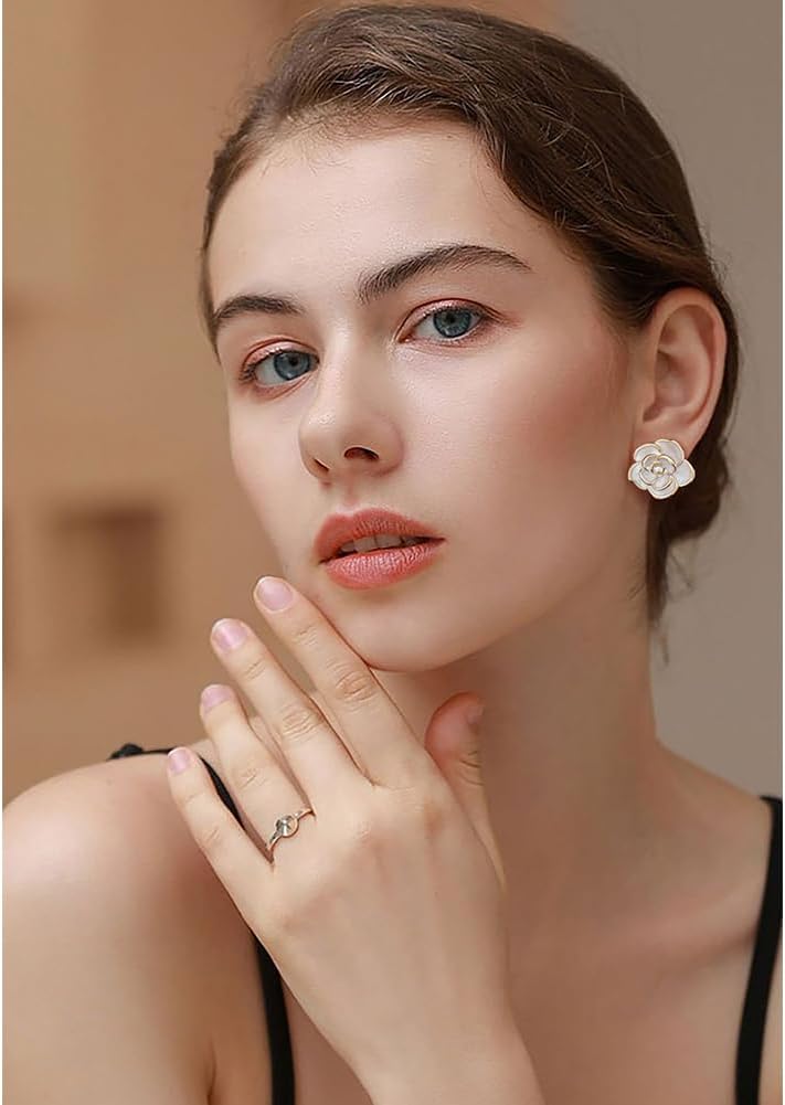 CLASSYZINT Gold/White/Red/Black Flower Stud Earrings For Women