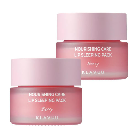 Klavuu Lip Mask Set (2PCS) – Overnight Deep Hydrating Korean Lip Balm Treatment for Very Dry, Chapped Lips | Lip Lightening & Plumping with Instant Hydration | Gentle Exfoliating (Berry & Berry)