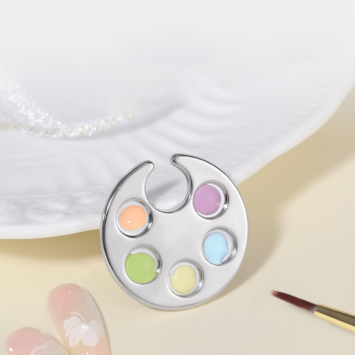 4 Pack Mini Nail Paint Art Palette Finger Rings Metal Manicure Palette Tools Makeup Palettes