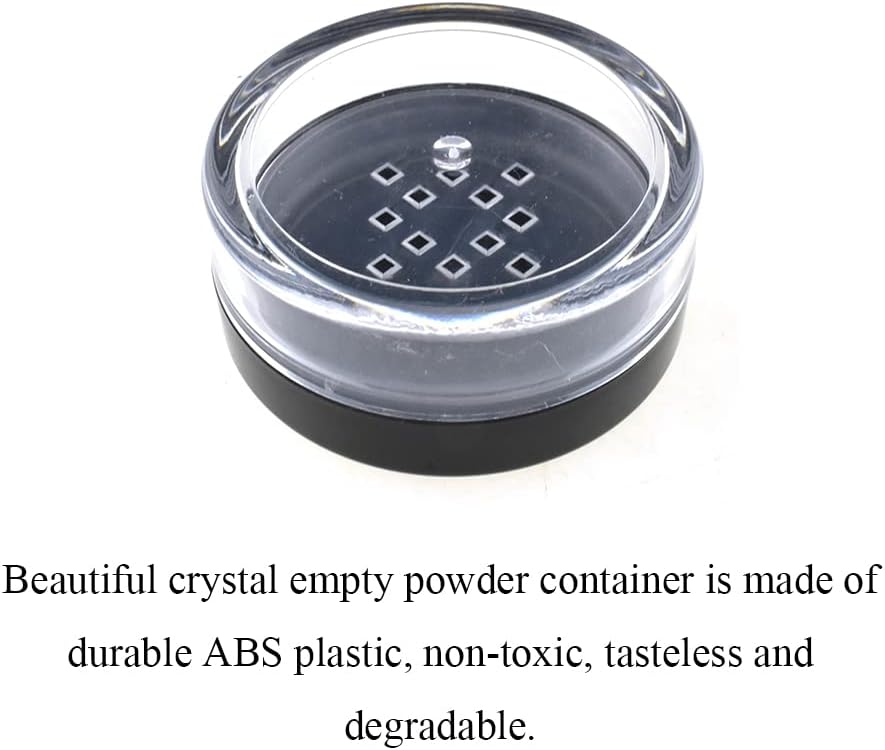 HAHIYO 4pcs 10ml/0.34oz Plastic Empty Travel Compact Case Makeup Cosmetic Jar Refillable Powder Box No Leak Holder with Common Sifter and Black Screw Lid