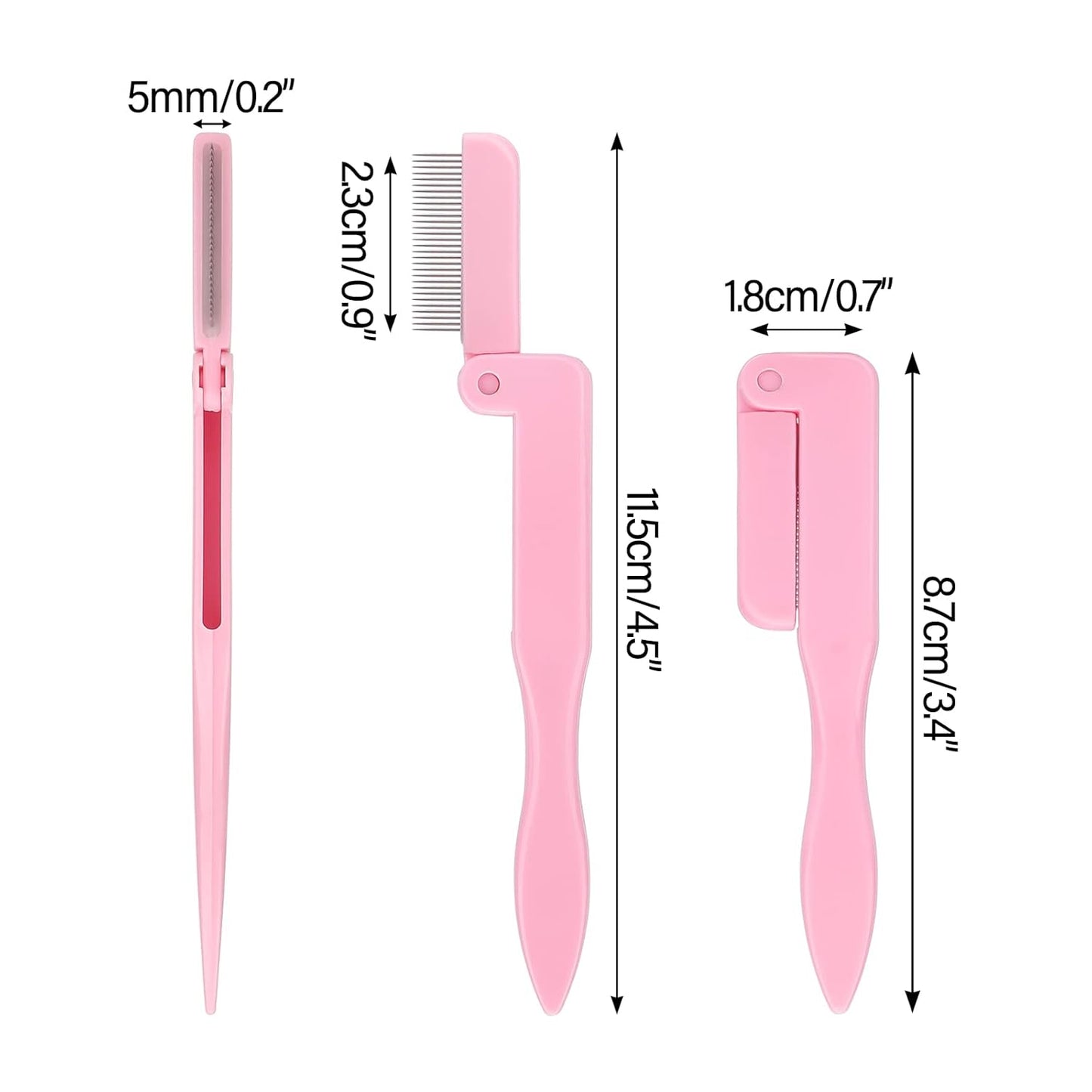 G2PLUS 2PCS Folding Eyelash Comb, Eyelash Separator Tool, Pink Eyebrow Comb Metal Teeth, Eyelash Brush Tool for Lash & Brow