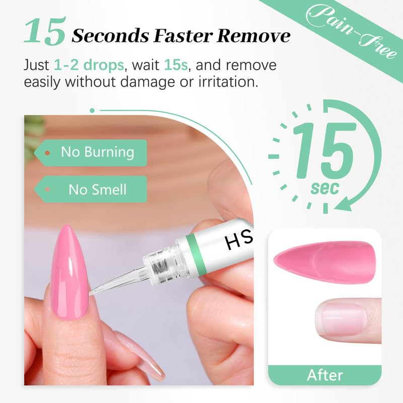 Nail Glue for Press Ons 10g & 5ml 2 in 1 Remover Pen Set, Quick Drying Semi Solid Glue on Nails No Lamp Needed Long Lasting 28+ Days, Gentle Removal Fake Acrylic Nail Tips Not for Gel Polish Base Coat