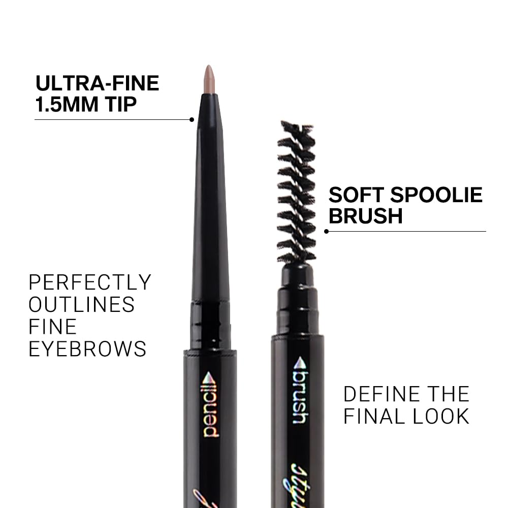 5 Pcs Waterproof Dual-Sided Fine Tip Eye Brow Precise Pencils Pack,Ultra-Fine Mechanical Sticks,Draws Tiny Brow Hairs, Defines, Fills, Shapes,Contours,Combs,1mm Pen Point(Pack of 5)-Light Brown