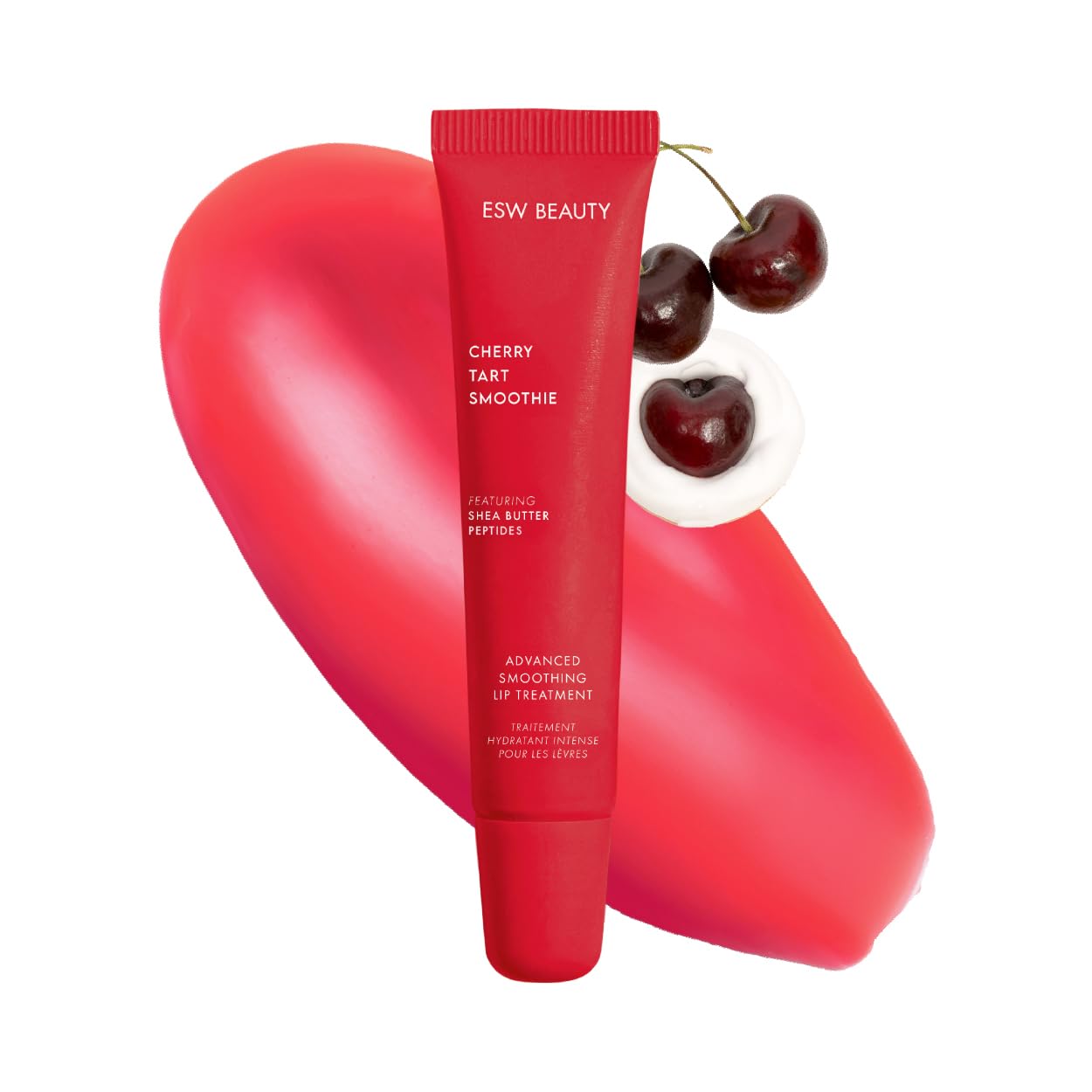 ESW Beauty Cherry Tart Smoothie Lip Treatment - Jelly Red Tint with Shea Butter, Peptides, Cherry Extract for Advanced Smoothing & Collagen Boost