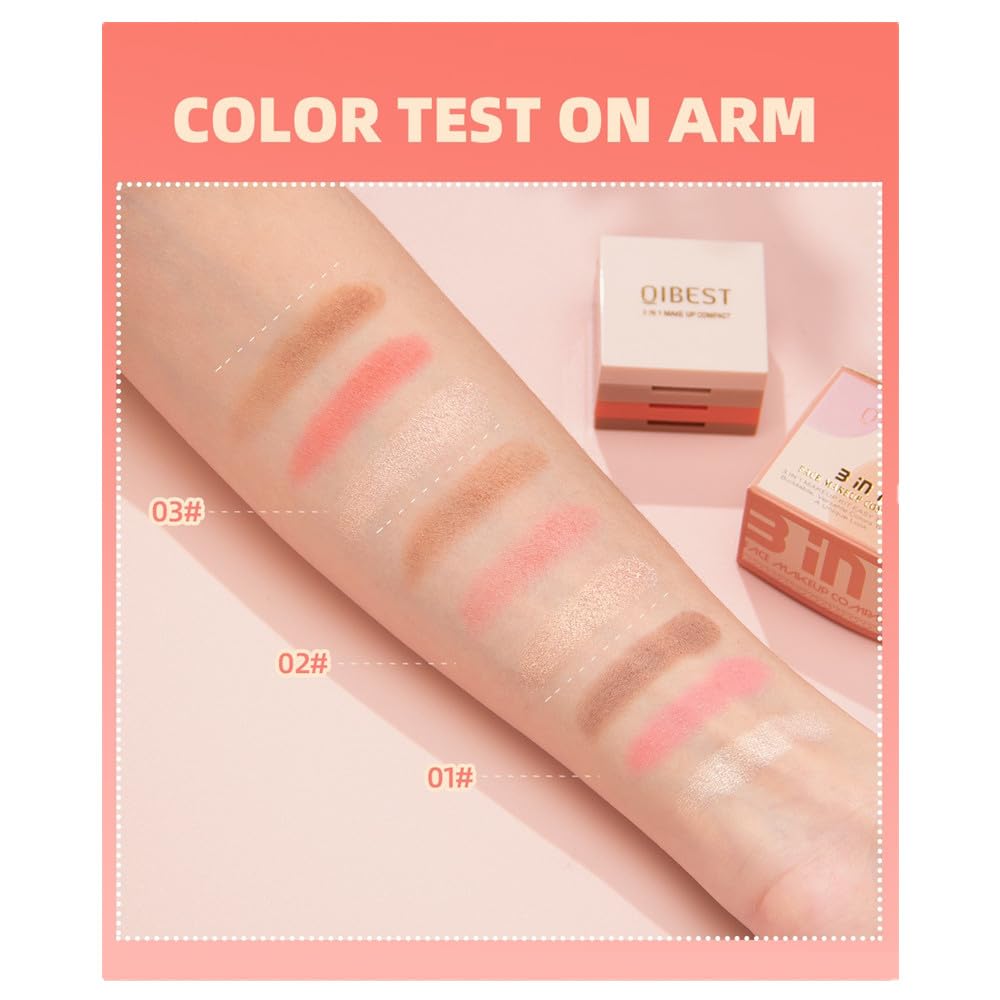 Contour and Highlight Blush Makeup Palette, Cream Bronzer, Silky Smooth Powder Blush, Shimmer Highlighter Makeup Powder, 3-in-1 Mixable Three-Piece Eyeshadow Palette with Mirror (01#)