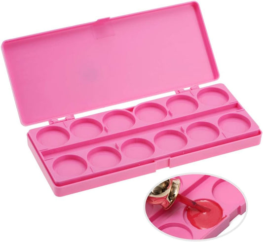 Nail Art Palette, 24 Grid Plastic Nail Art Paint Color Mixing Palette Plate Watercolor Pigment Color Mixing Case Manicure Drawing Tray(Rose Red)
