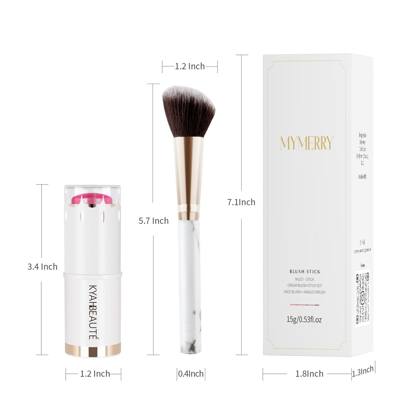 Blush Stick, Cream Blush for Cheeks and Lip Tint, Dewy Finish, Buildable & Blendable Color, Lightweight & Long-Lasting Formula | Forelsket-Cool Pink & Angled Blush Brush（0.53fl.oz）