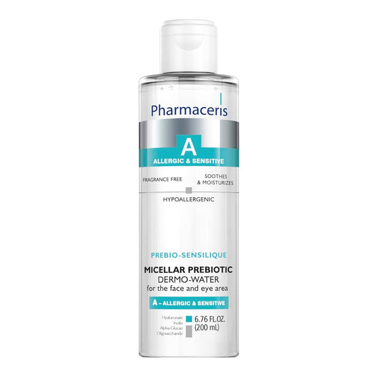 PREBIO-SENSILIQUE Micellar Prebiotic Dermo-Water for Face & Eyes, Removes Makeup & Impurities, Soothes & Moisturizes Allergic & Sensitive Skin, Safe for Contact Lens Wearers, 6.76 fl oz