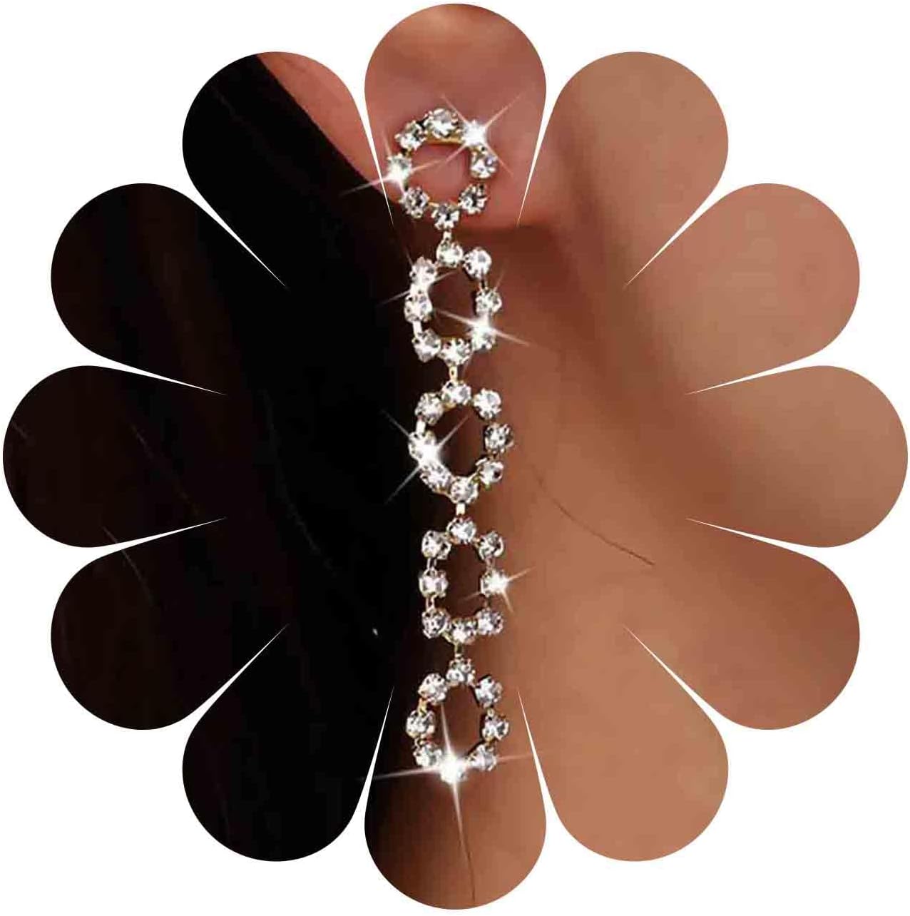 Vintage Crystal Square Drop Earrings Long Rhinestone Tassel Earrings Gold Hollow Square Dangle Earrings Sparkly Cz Bridal Stud Earrings Jewelry for Women