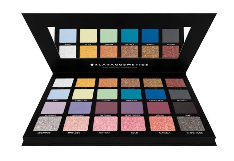 24 Shade Eyeshadow Palette Ibiza glamorous shimmers bold mattes strong pastel tones long lasting full pigment