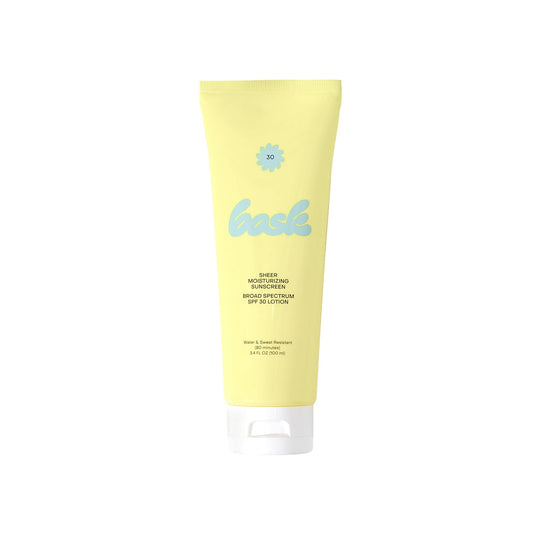 Bask Suncare SPF 30 Sheer Moisturizing Sunscreen Lotion - Broad Spectrum UVA/UVB Protection, Dermatologist Recommended, Hydrating, Lightweight & Fast Absorbing, No White Cast, Travel Size, 3.4 fl oz