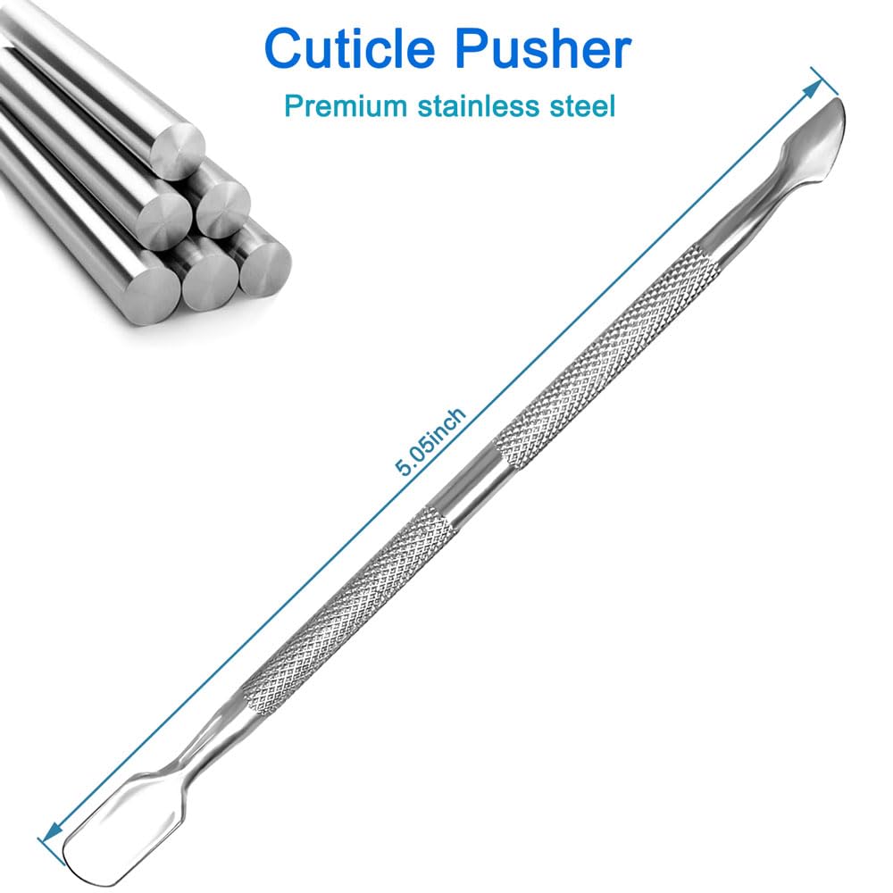 2-Piece Stainless Steel Manicure Kit for Women, Double-Ended Cuticle Pusher & Cuter, Gel Polish Remover & Nail Dotter Pen for Nail Art, Home and Salon
