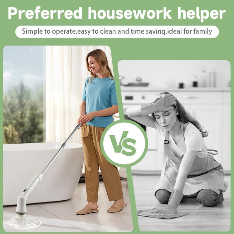 2025 Upgraded Electric Cleaning Brush, IPX7 Waterproof Electric Spin Scrubber with Replaceable Brush Heads, Adjustable Angle, Lightweight & Flexible for Bathroom, Kitchen, Tiles, and More