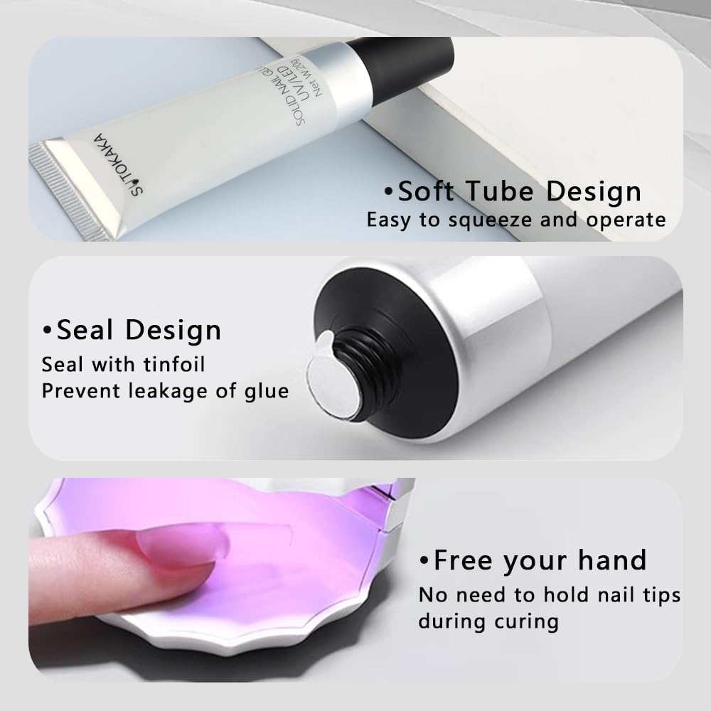 Solid Nail Glue Gel for Soft Gel Nail Tips, 20g Super Strong Nail Glue for Acrylic Nails Extension Press On Nails Fake Nails, Lamp Curing Needed Soak Off Nail Art Salon DIY at Home