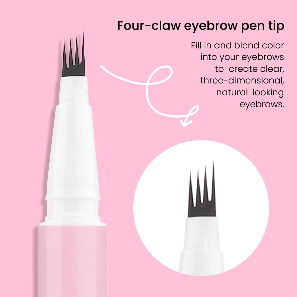 evpct 2Pcs Black Brown Magic Microblading Eyebrow Contouring Pen Brow Pencil, with 4 Brush Micro-Fork-Tips Precise Applicator, Dual-ended Eyebrow Brush, Hair Like Strokes, Natural Looking Brows