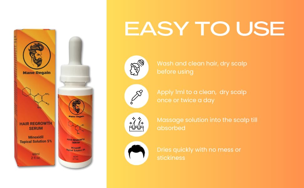 Minoxidil Topical Solution USP 5%, Extra Strength Hair Regrowth Treatment for Men, 1 Month Supply, Unscented, 2 Fl Oz (1 Pack)